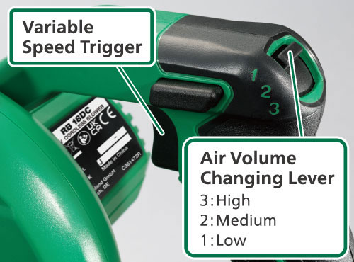 The variable speed trigger and three air volume settings